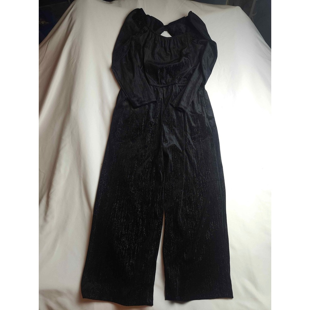 Old Navy Girls XL 14-16 Black Sparkly Jumpsuit Long Sleeve Wide Leg Cutout Back